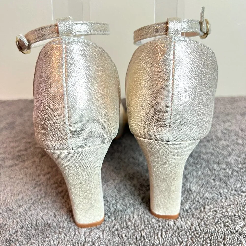 Touch Ups Womens 8M Amanda Champagne Gold Closed Toe Block Heels Pumps Shoes - Picture 6 of 13